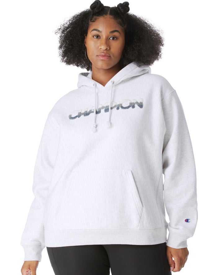 Sudadera Con Capucha Champion Mujer - Plus Reverse Weave Ombre Chenille Applique ( Gris ) 4026839-ZQ